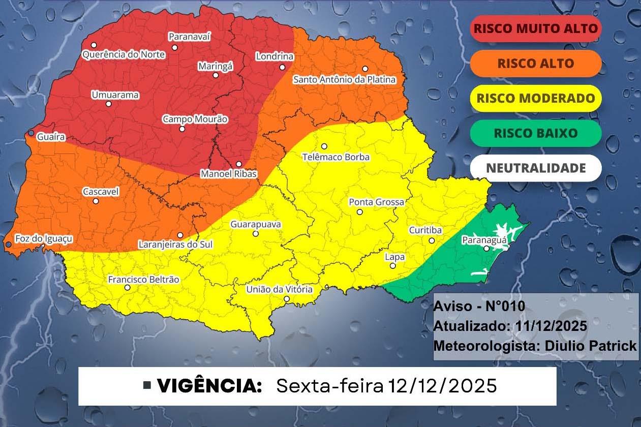 Tempestades severas neste fim de semana, aponta previsão do Simepar