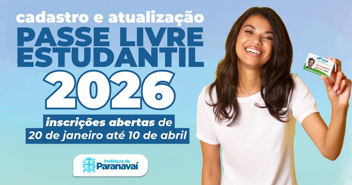Prefeitura de Paranavaí divulga prazo para cadastro no Passe Livre Estudantil