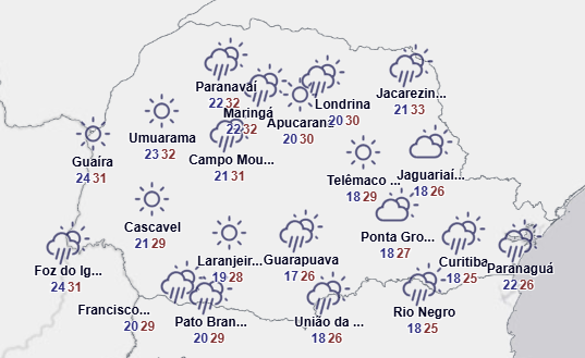 Previsão de chuva para a região de Paranavaí
